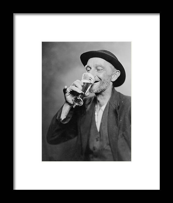 History Framed Print featuring the photograph Happy Old Man Drinking Glass Of Beer by Everett