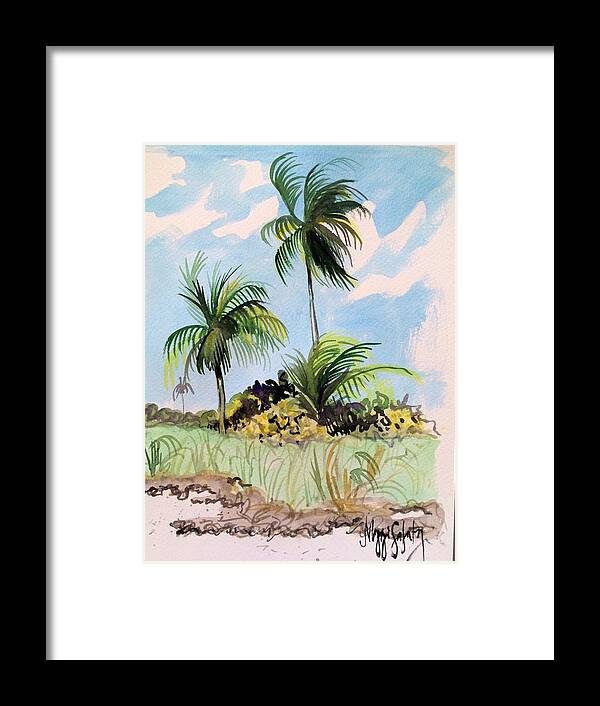 Palm Trees Florida Keys Beach Beachy Tropical Framed Print featuring the painting Happy Palms by Maggii Sarfaty