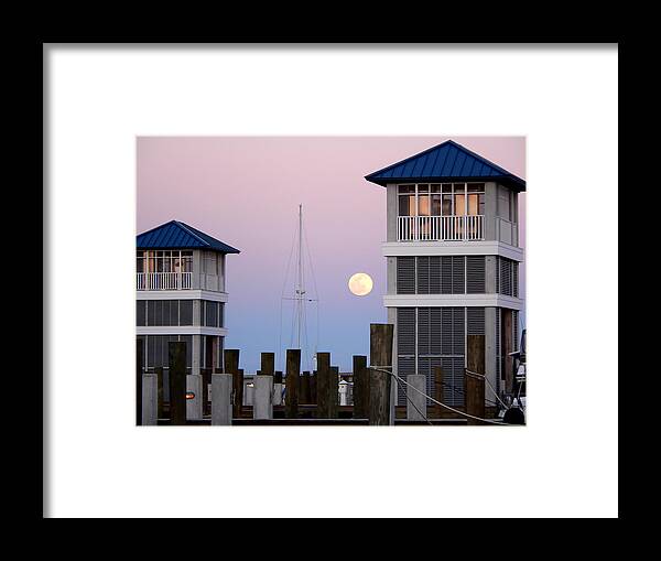 Harbor Framed Print featuring the photograph Harbor Moon by Kathy K McClellan