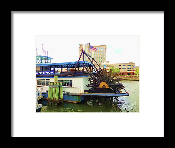 Harbor Park Ferry Framed Print featuring the painting Harbor Park Ferry 6 by Jeelan Clark