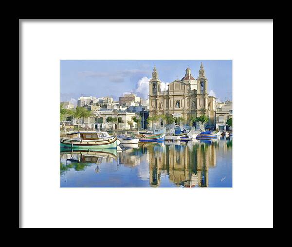 Landscape Framed Print featuring the painting Harborside Msida Malta by Dean Wittle