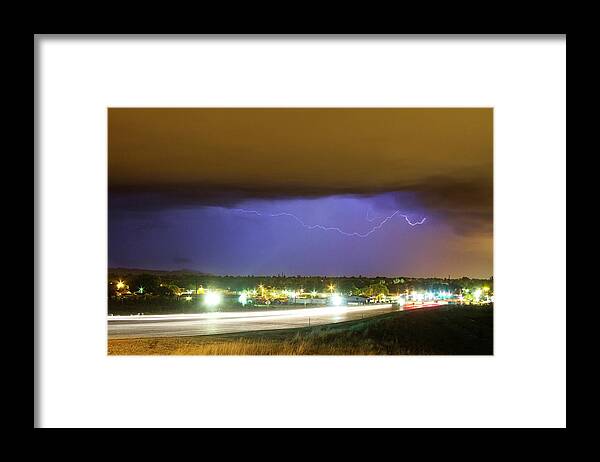 287 Framed Print featuring the photograph Hard Rain Lightning Thunderstorm over Loveland Colorado by James BO Insogna