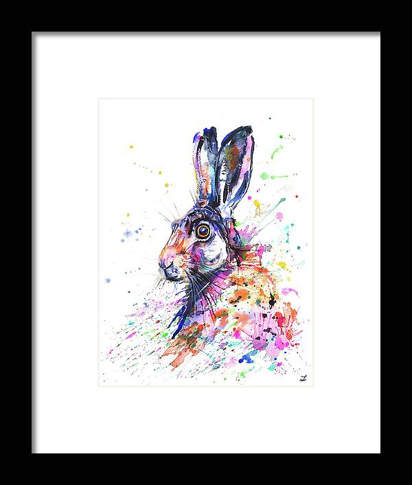 Hare Framed Print featuring the painting Hare in Grass by Zaira Dzhaubaeva