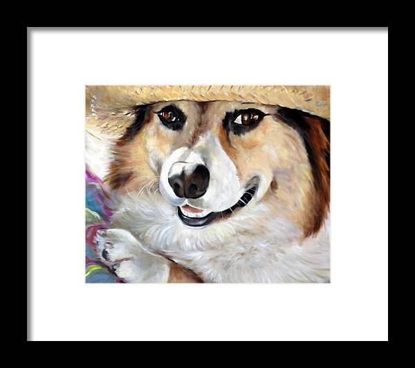 Corgi Framed Print featuring the painting Harley's Hat by Mary Sparrow