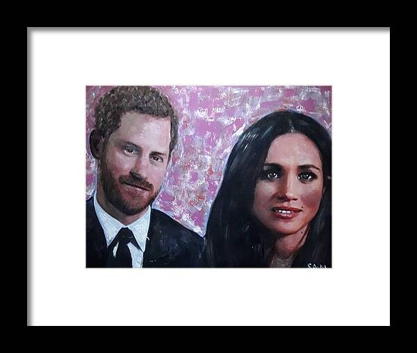 Royal Family Framed Print featuring the painting Harry and Megan by Sam Shaker