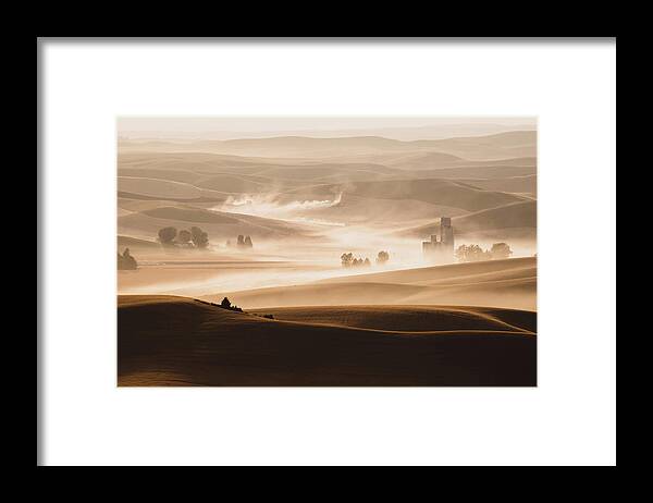 Landscape Framed Print featuring the photograph Harvest Dust by Chris McKenna