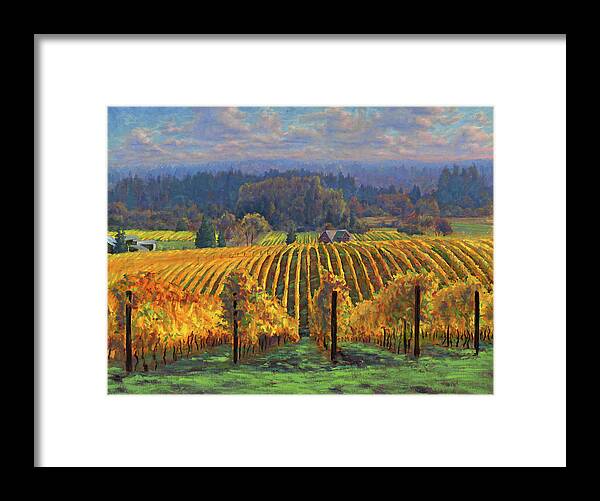 Vineyard. Wine Framed Print featuring the painting Harvest Gold by Michael Orwick