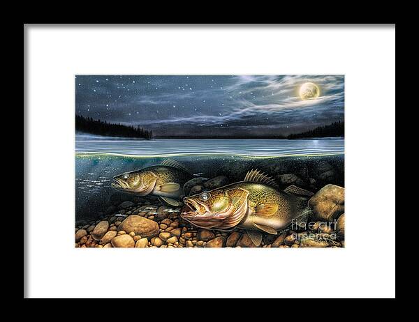Walleye Framed Print featuring the painting Harvest Moon Walleye 1 by JQ Licensing