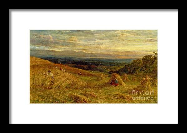 John Linnell - Harvest Time In Sussex Framed Print featuring the painting Harvest Time in Sussex by MotionAge Designs