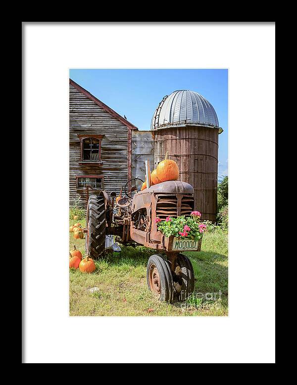 Tractor Framed Print featuring the photograph Harvest Time Vintage Farm with Pumpkins by Edward Fielding