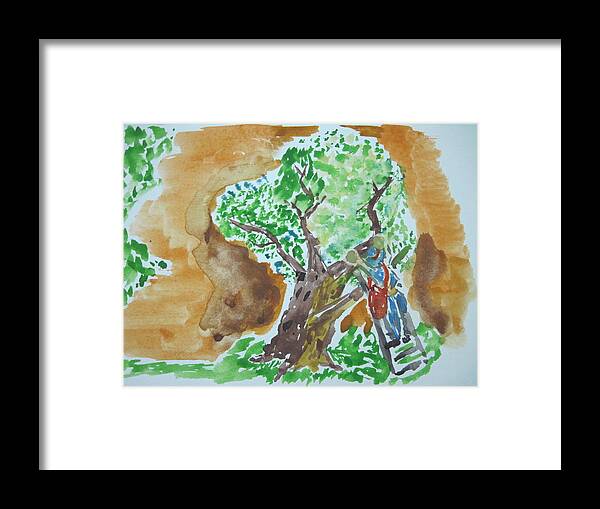 Landscape Framed Print featuring the drawing Harvesting.water color 1992 by Dr Loifer Vladimir