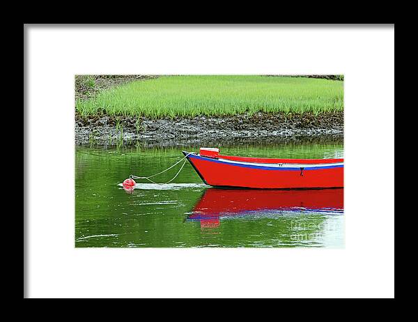 Red Rowboat Framed Print featuring the photograph Harwich Rowboat by Jim Gillen