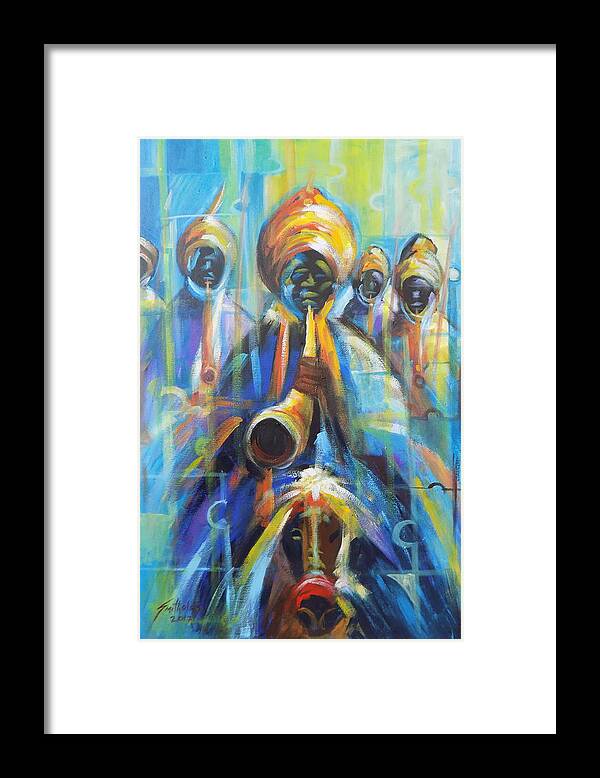 Living Room Framed Print featuring the painting Hausa flutist by Olaoluwa Smith