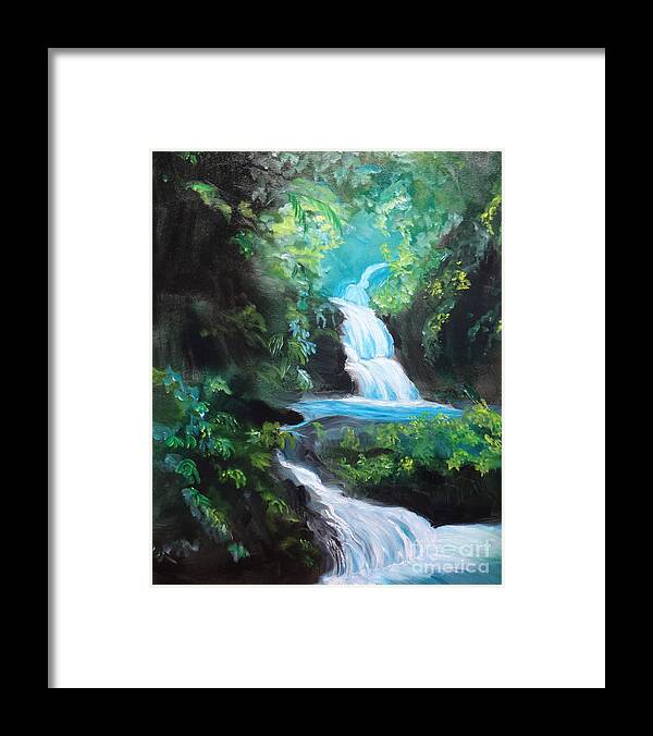 Waterfalls Framed Print featuring the painting Hawaiian Waterfalls by Jenny Lee