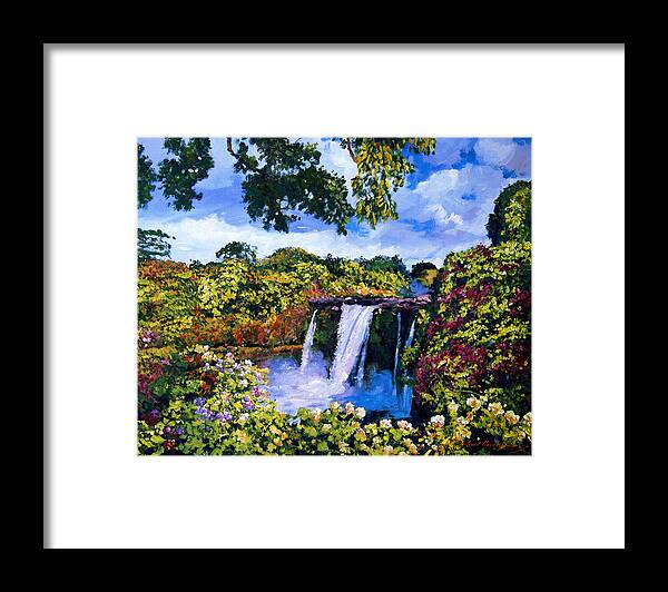 Hawaii Framed Print featuring the painting Hawaiian Paradise Falls by David Lloyd Glover
