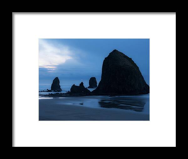 Ocean Framed Print featuring the photograph Haystack Rock After Sunset by Fred Peatross