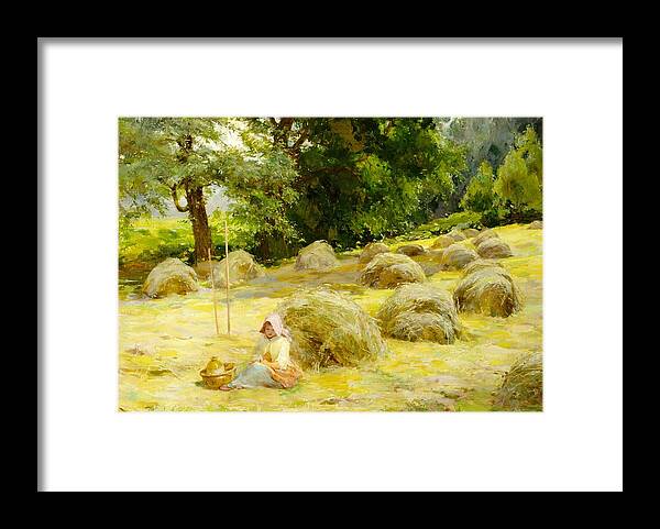 Haytime Framed Print featuring the painting Haytime by Rosa Appleton