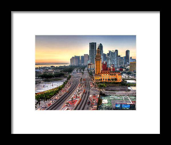 Miami Framed Print featuring the photograph HDR Miami Downtown Sunrise by Joe Myeress