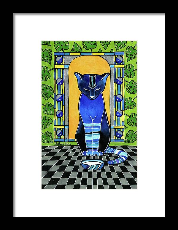 Cats Framed Print featuring the painting He Is Back - Blue Cat Art by Dora Hathazi Mendes