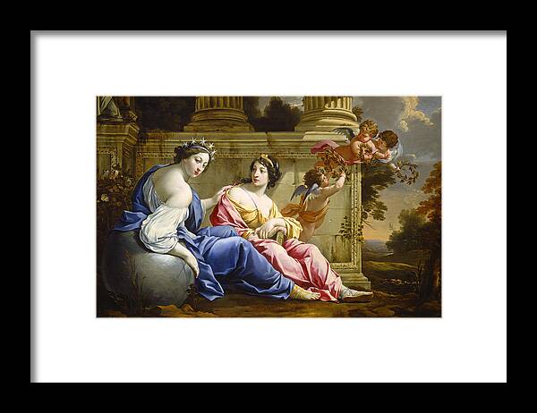 Simon Vouet Framed Print featuring the painting The Muses Urania and Calliope #3 by Simon Vouet