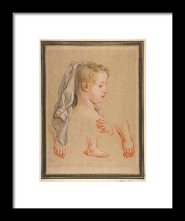 Charles De La Fosse Framed Print featuring the drawing Head of a Young Girl and Studies of Hands and of her Right Foot by Charles De La Fosse