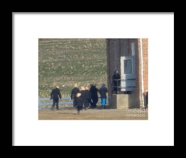 Amish Framed Print featuring the photograph Heading into the Schoolhouse by Christine Clark