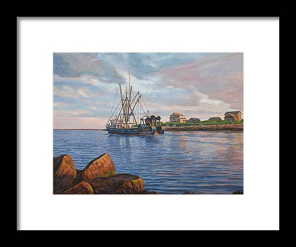 Marine Art Framed Print featuring the painting Heading Out by Bruce Dumas