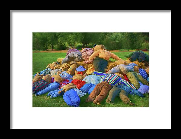 Autumn Framed Print featuring the photograph Heap of Scarecrows by Nikolyn McDonald