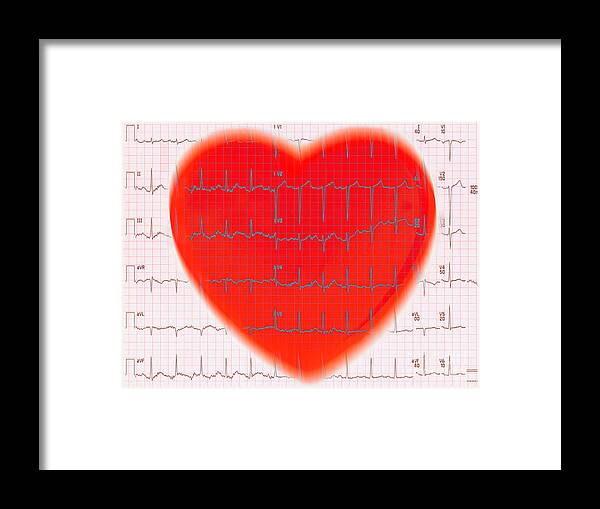 Ekg Framed Print featuring the photograph Heart And Ekg Reading by George Mattei