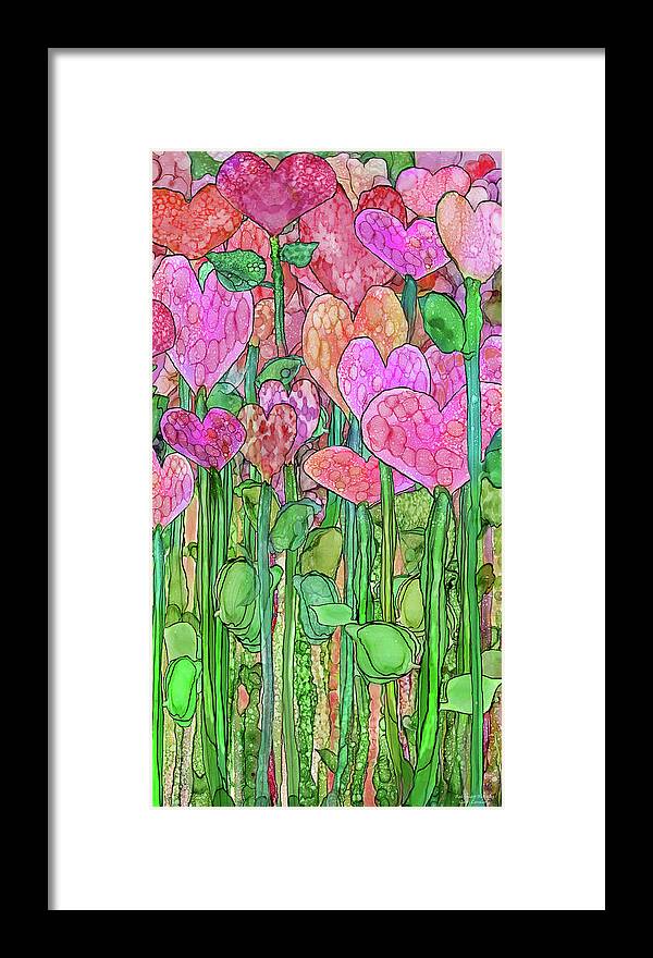 Carol Cavalaris Framed Print featuring the mixed media Heart Bloomies 2 - Pink and Red by Carol Cavalaris