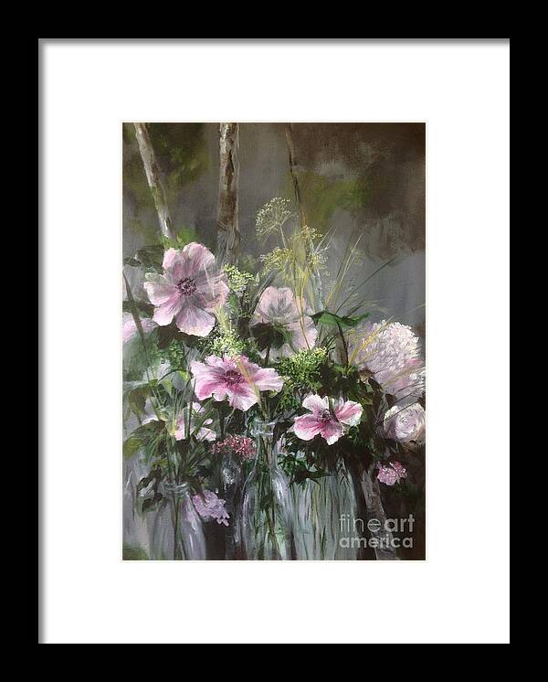 Pink Flowers Framed Print featuring the painting Heart knows best, in Pale pink by Lizzy Forrester