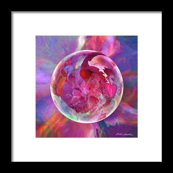 Valentines Day Framed Print featuring the digital art Hearts of Space by Robin Moline