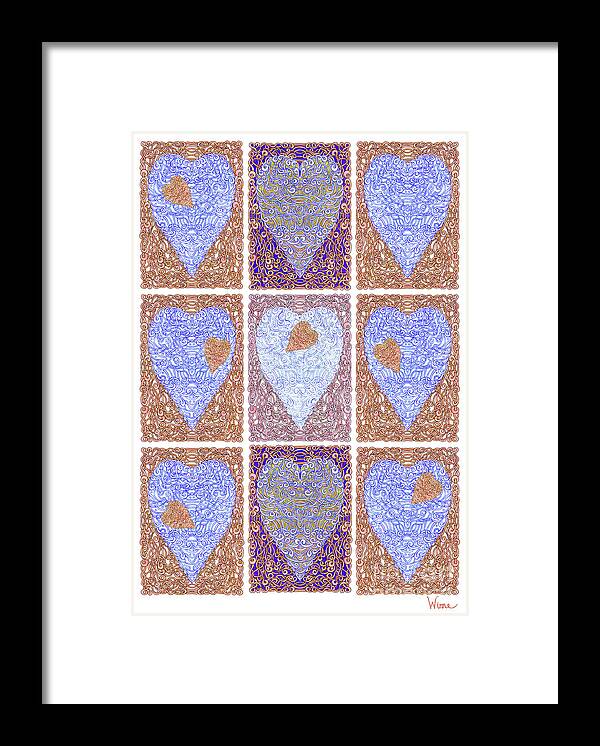 Lise Winne Framed Print featuring the digital art Hearts Within Hearts In Copper and Blue by Lise Winne