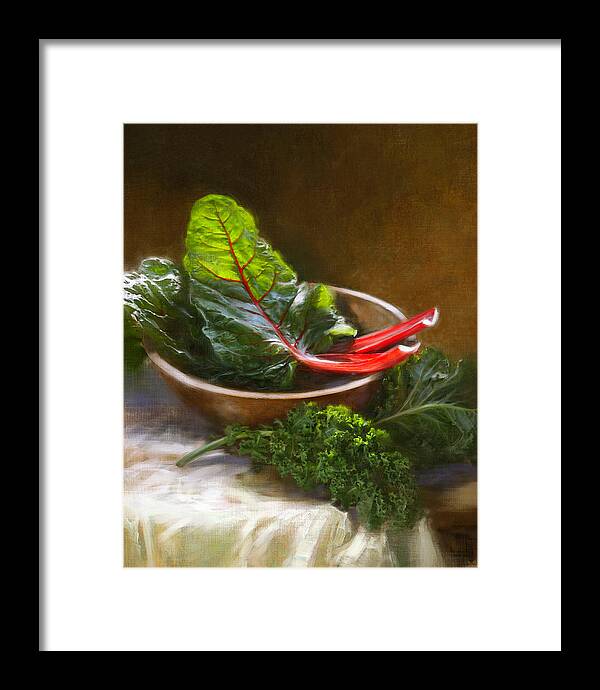 Vegetables Framed Print featuring the painting Hearty Greens by Robert Papp