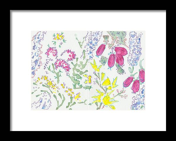 Heather Framed Print featuring the painting Heather and Gorse watercolor illustration pattern by Mike Jory