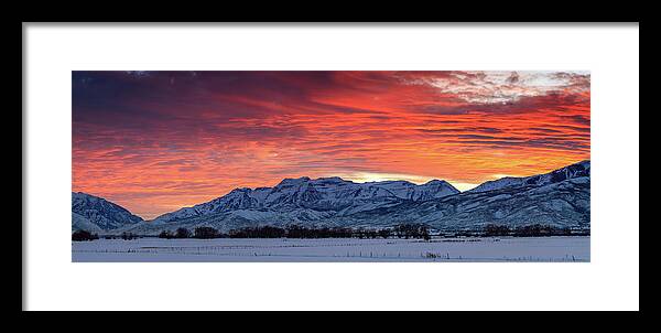 Panoramic Framed Print featuring the photograph Heber Valley panoramic winter sunset. by Wasatch Light