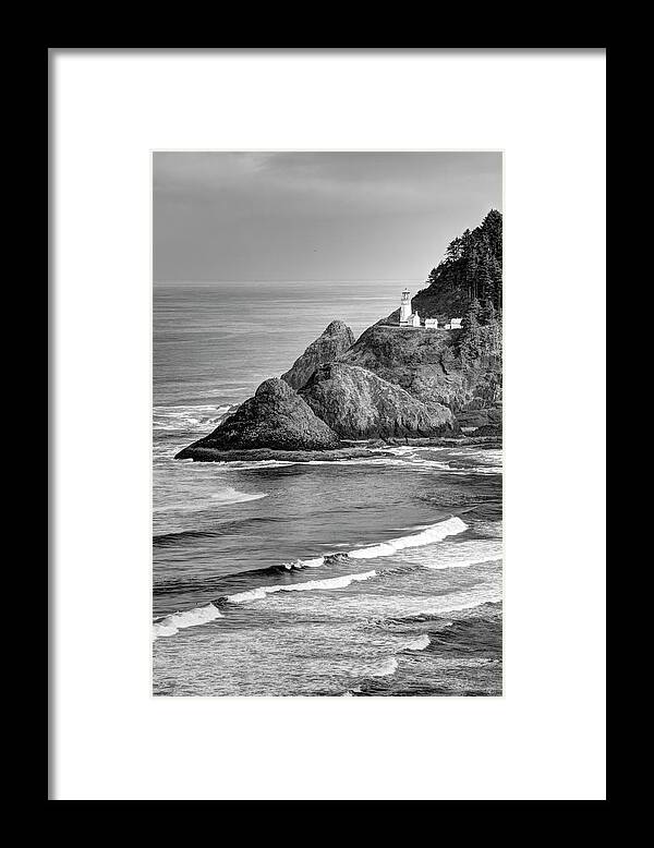 Oregon Framed Print featuring the photograph Heceta Head Light in Black and White by Harold Rau