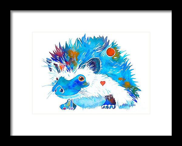 Hedgehog Framed Print featuring the painting Hedgehog with Heart by Jo Lynch