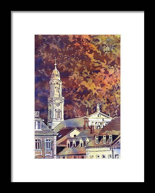 Architecture Bell-tower Framed Print featuring the painting Heidelberg Evening by Ryan Fox