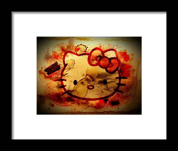 Hello Kitty Framed Print featuring the painting Hell-o Kitty by Ryan Almighty