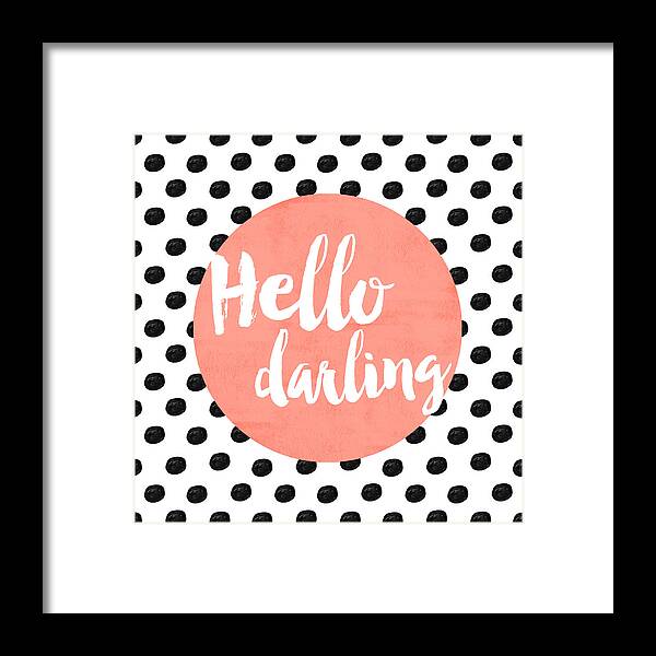 Hello Darling Coral And Dots Framed Print featuring the digital art Hello Darling Coral and Dots by Allyson Johnson
