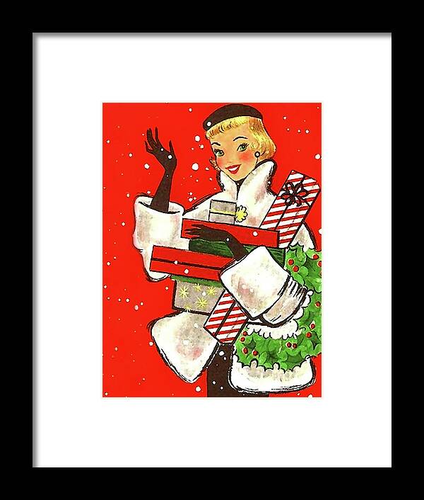 Christmas Shopping Framed Print featuring the mixed media Hello from Christmas shopping girl by Long Shot