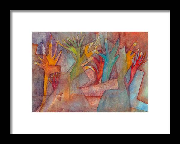 Abstract Framed Print featuring the painting Helping hands by Suzy Norris