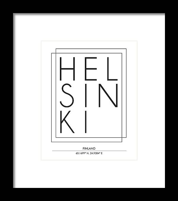 Helsinki Framed Print featuring the mixed media Helsinki, Finland - City Name Typography - Minimalist City Posters #1 by Studio Grafiikka