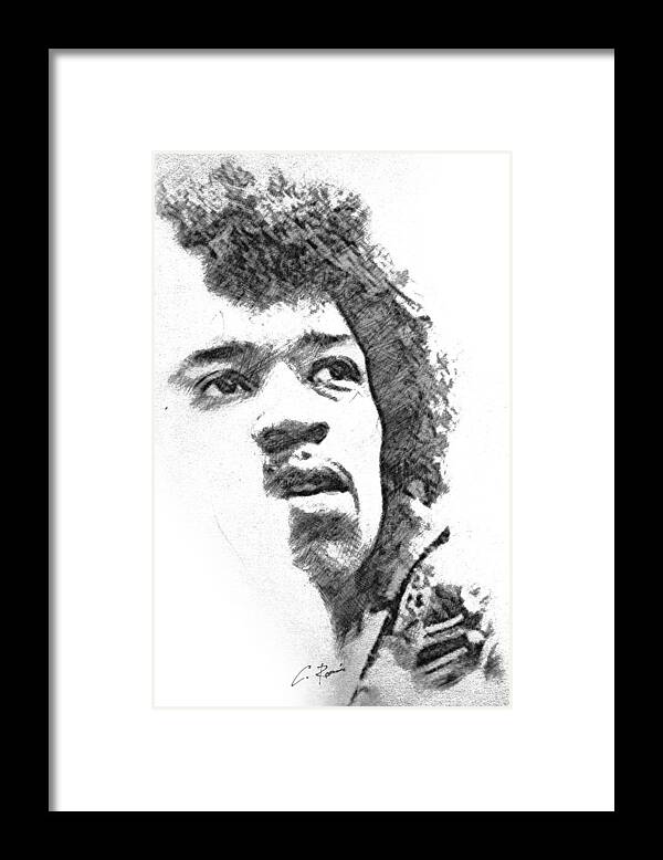 Jimmi Framed Print featuring the drawing Hendrix by Charlie Roman