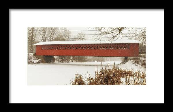 Covered Bridge Framed Print featuring the photograph Henry Covered Bridge in Winter by Phil Spitze