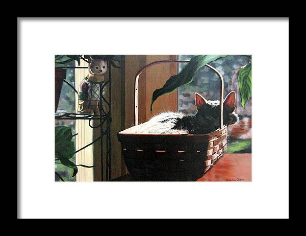 Cat Framed Print featuring the painting Her Basket by Sandra Chase