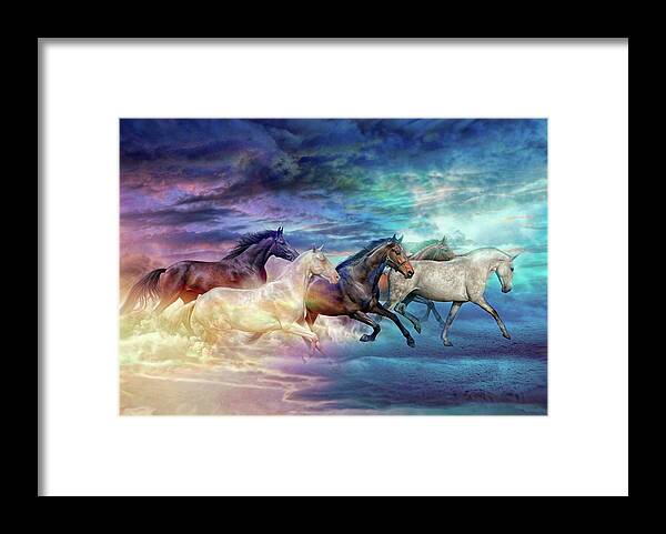 Horses Framed Print featuring the digital art Herd of horses in pastel by Lilia D