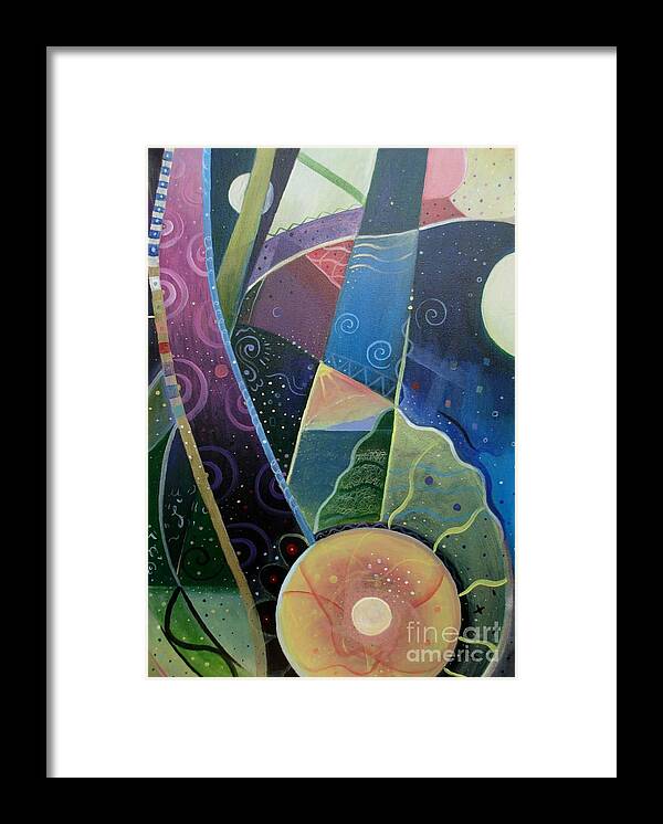 Multi-dimensional Framed Print featuring the painting Here and There by Helena Tiainen