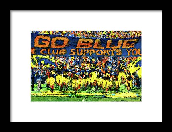 University Of Michigan Framed Print featuring the painting Here We Come by John Farr
